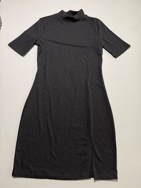 AQUA Ribbed Dark Gray Bodycon Mini Dress